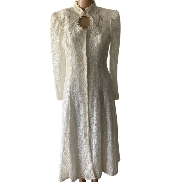 Vintage Dana Scott 2 Layer Lace size 7/8 Midi Dress - Picture 1 of 16